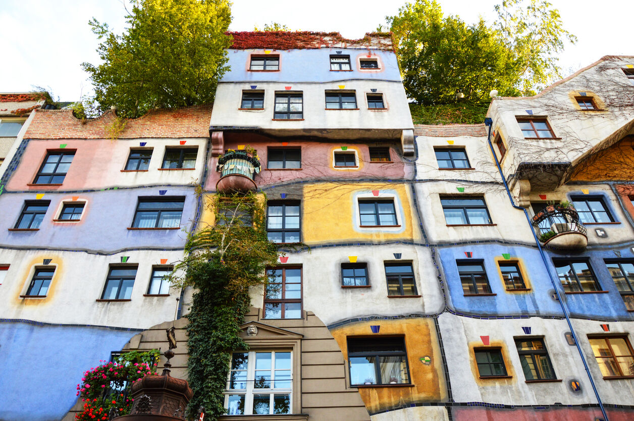 VIENNA - OCTOBER 13 2012: Hundertwasser Haus on OCTOBER 13 2012 in Vienna. The iconic building by famous architect is one of reasons to visit Vienna