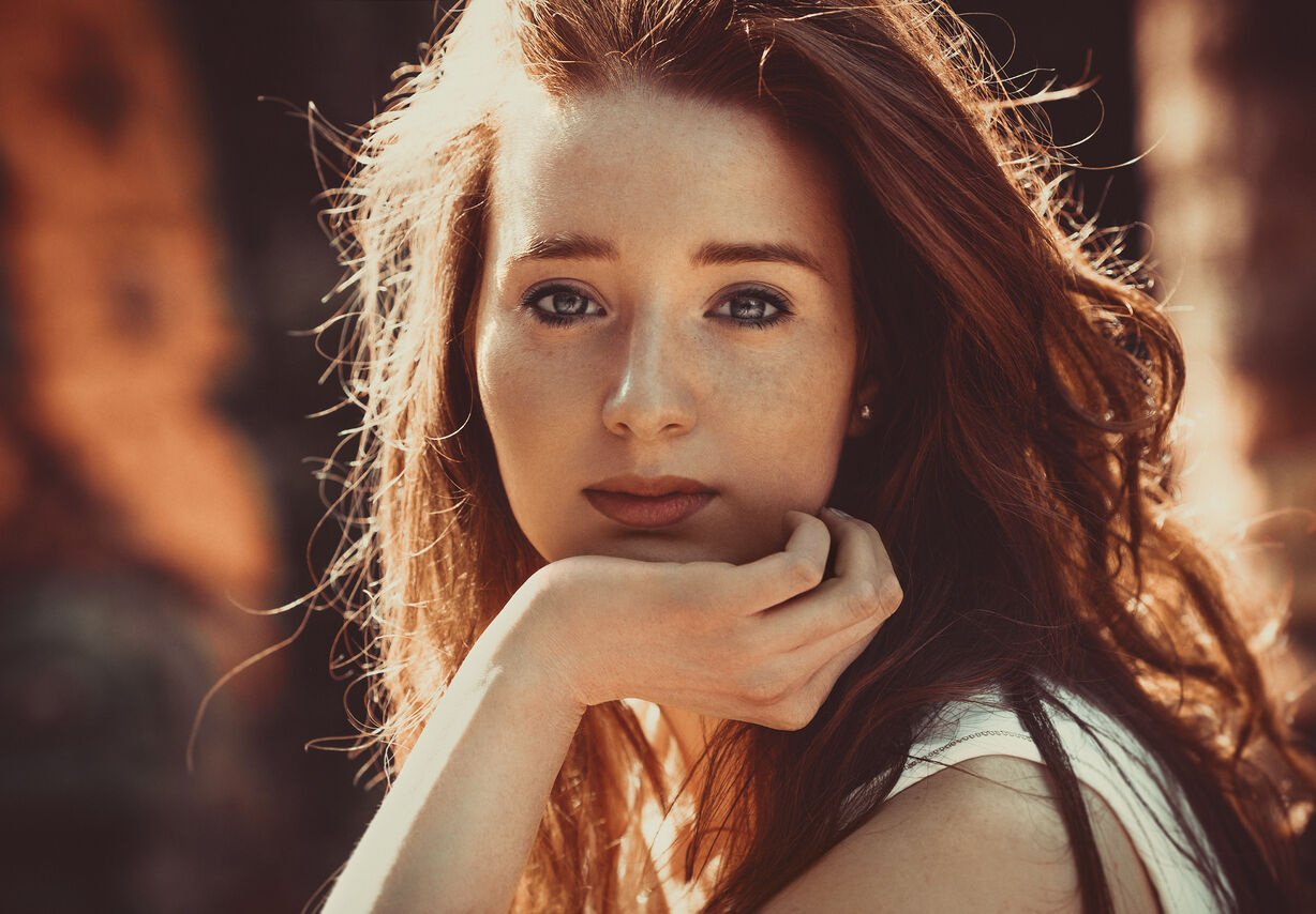Red hair woman beauty portrait.
