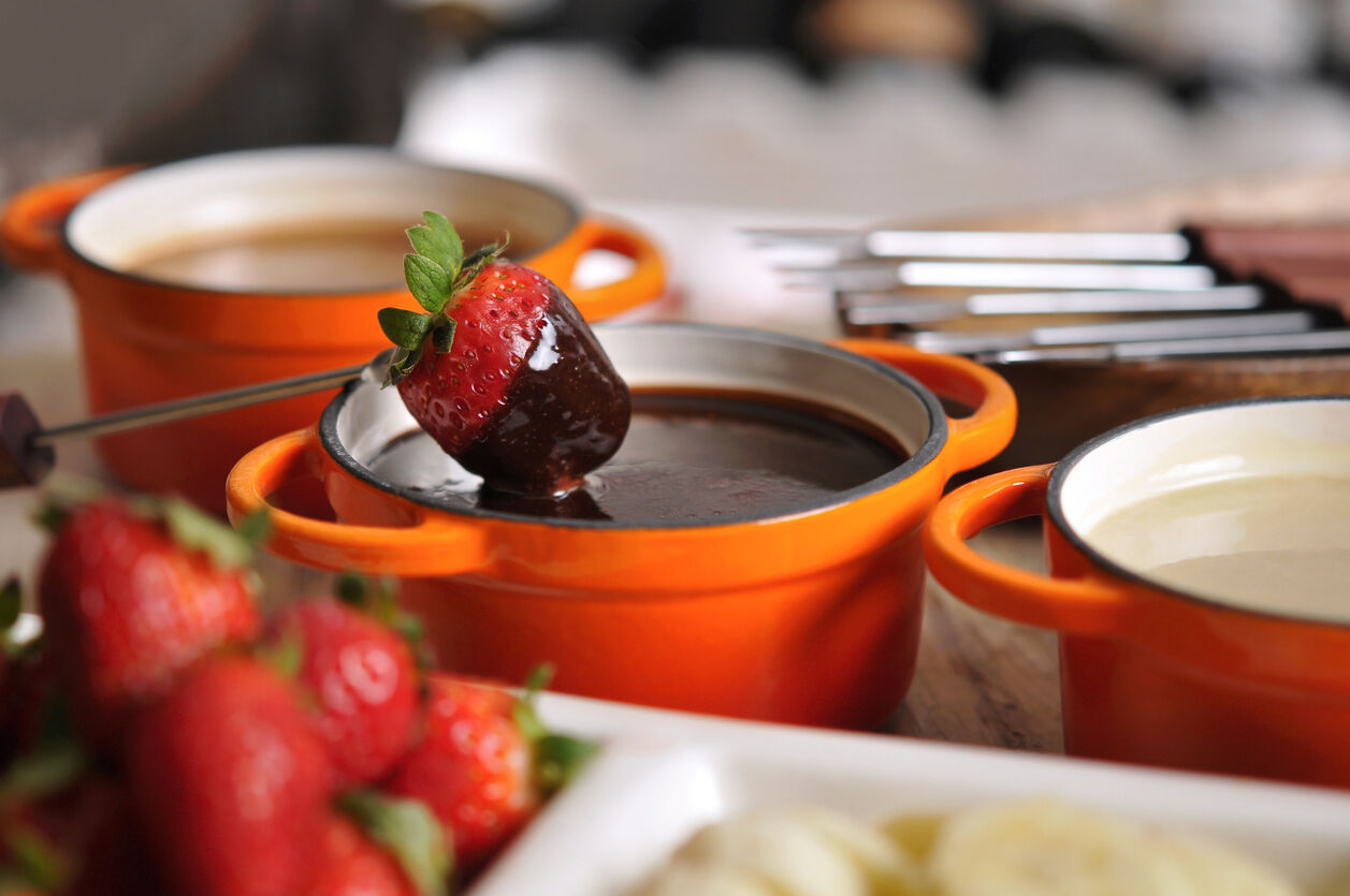 Fondue with strawberry and chocolate