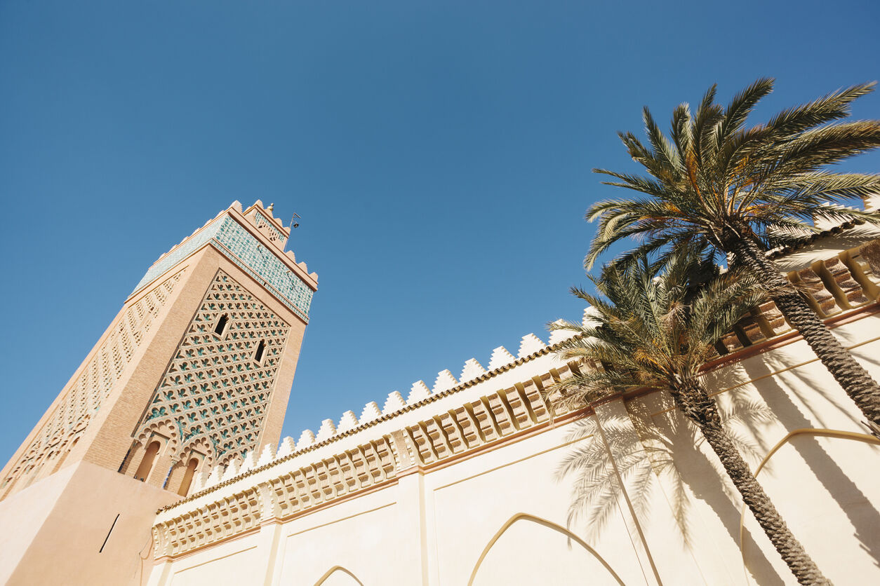 Low angle view of Kasbah Mosque mosque in Marrakech, Morocco