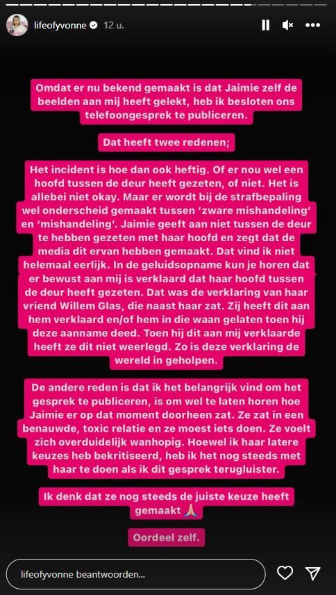 telefoongesprek yvonne coldeweijer jaimie vaes