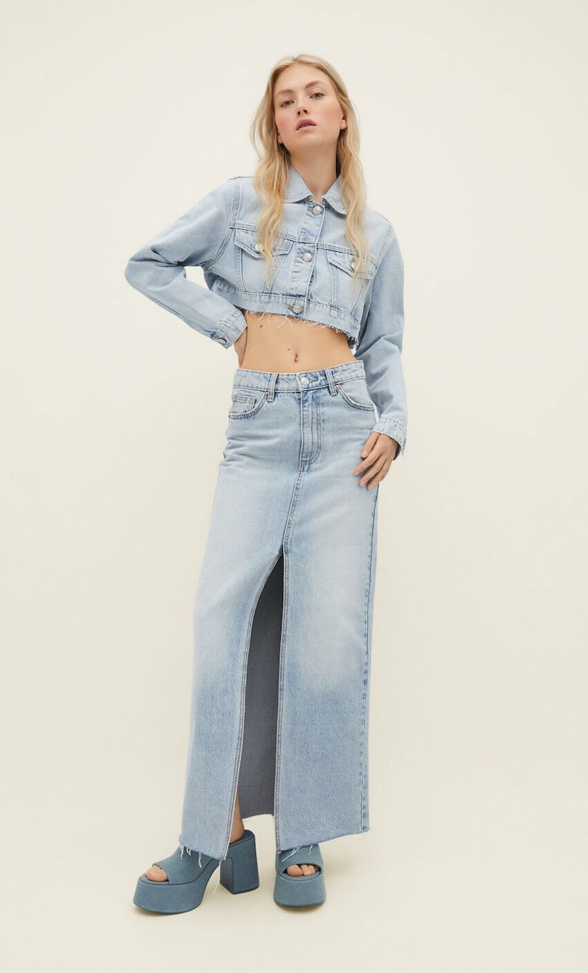 stradivarius maxi skirt lange denim rok