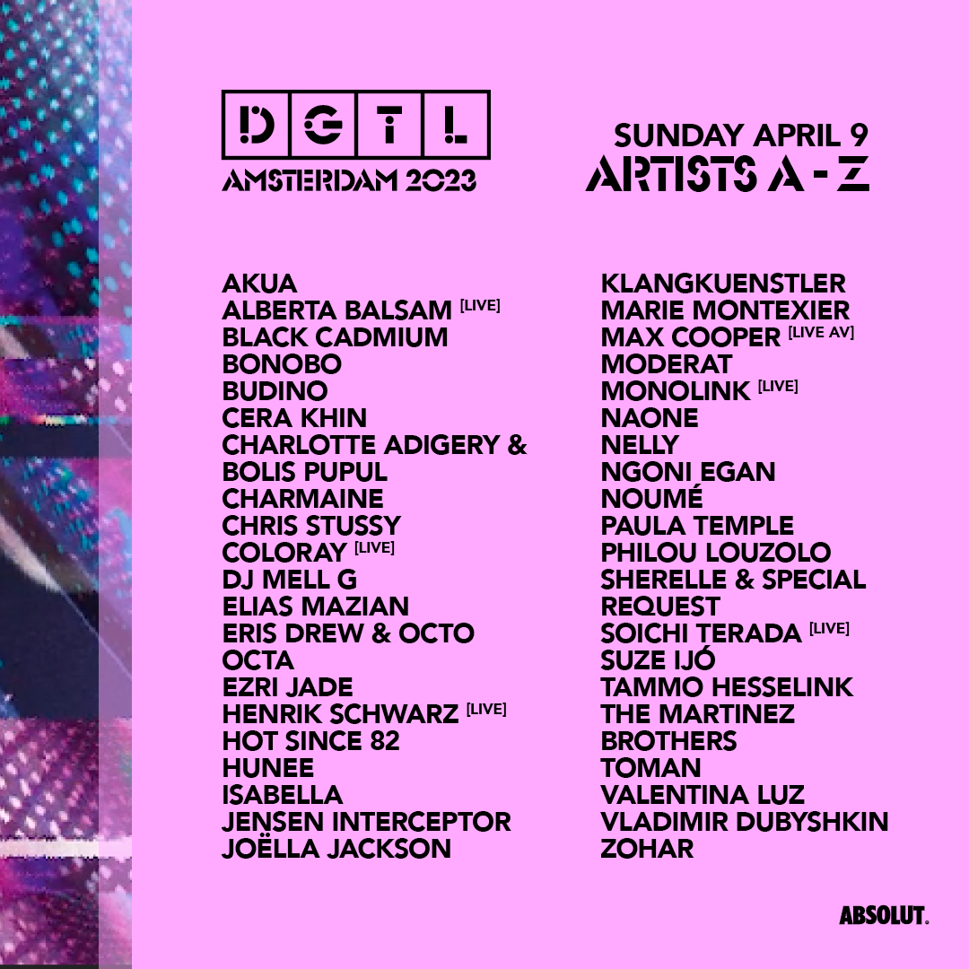 sunday line up DGTL zondag
