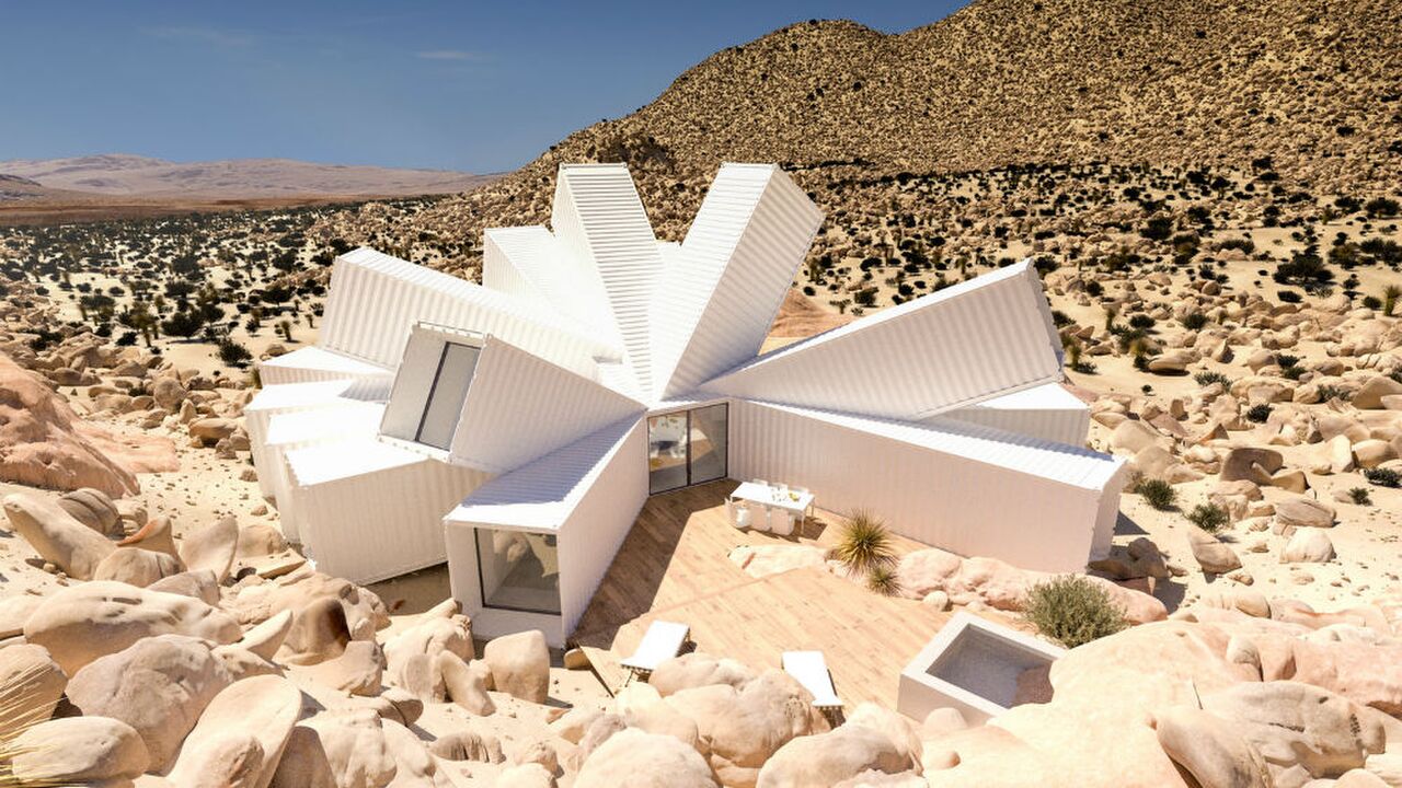 Illustratie voor: Deze bijzondere design containerwoning ligt midden in de woestijn