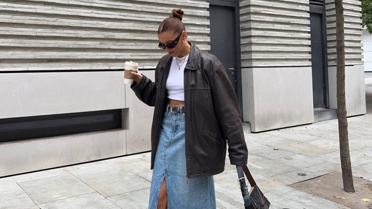 denim maxi shirt spijkerrok lang split stradivarius