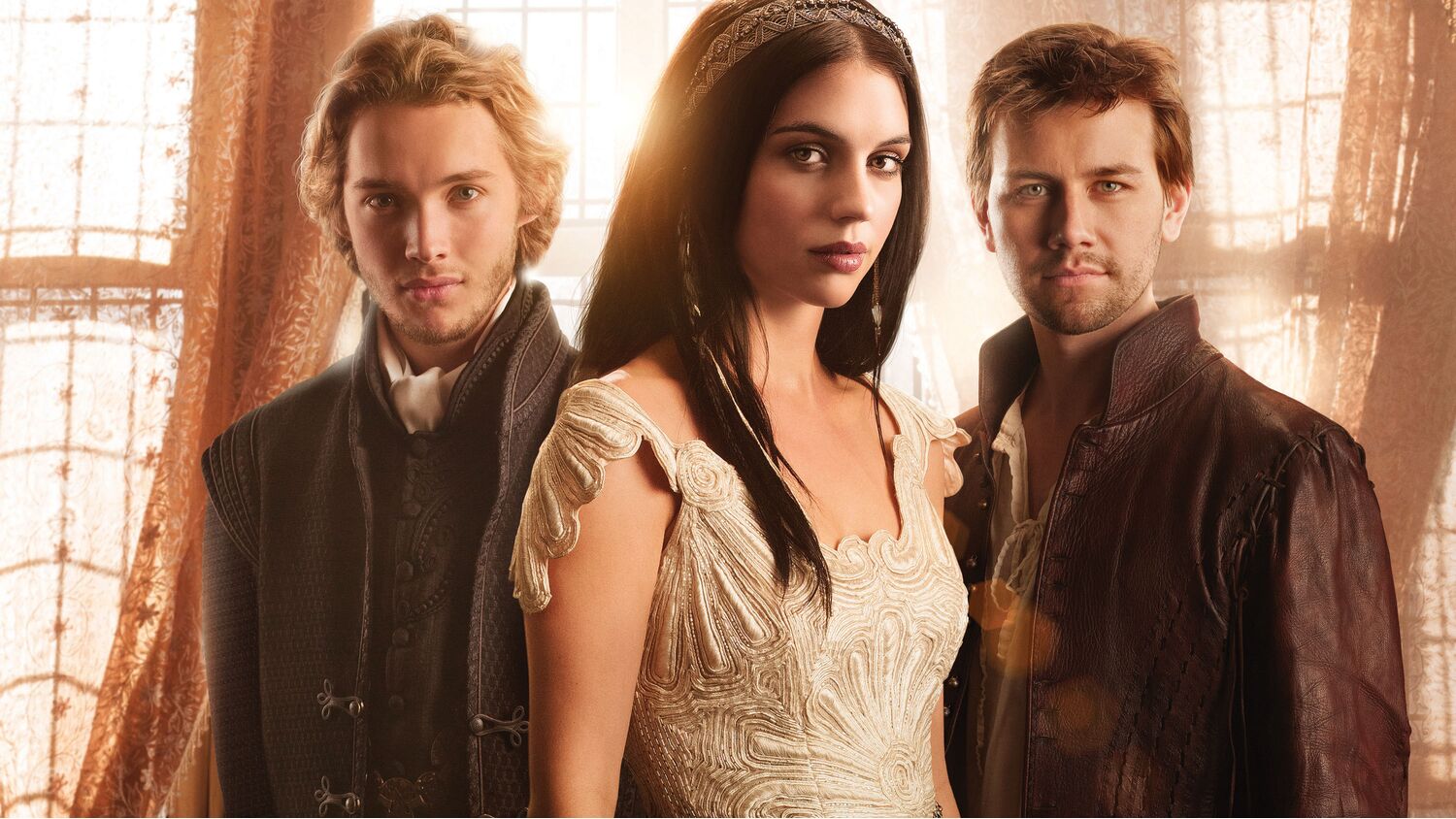 Reign -- Image: RE01_KEYGroup1 -- Pictured (L-R): Toby Regbo as Prince Francis, Adelaide Kane as Mary, Queen of Scots, and Torrance Coombs as Bash – Photo: Mathieu Young/The CW -- © 2013 The CW Network, LLC. All rights reserved.