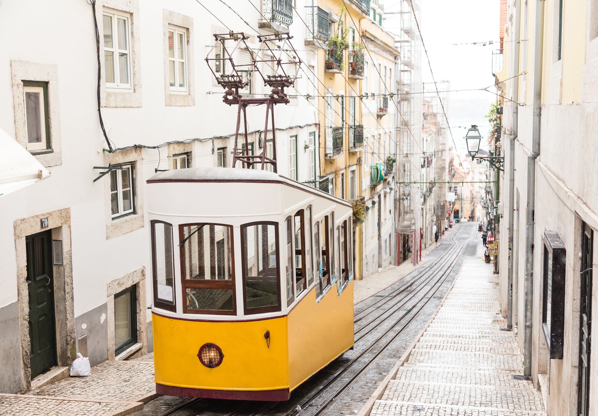 Yellow old tram in Lisbon
