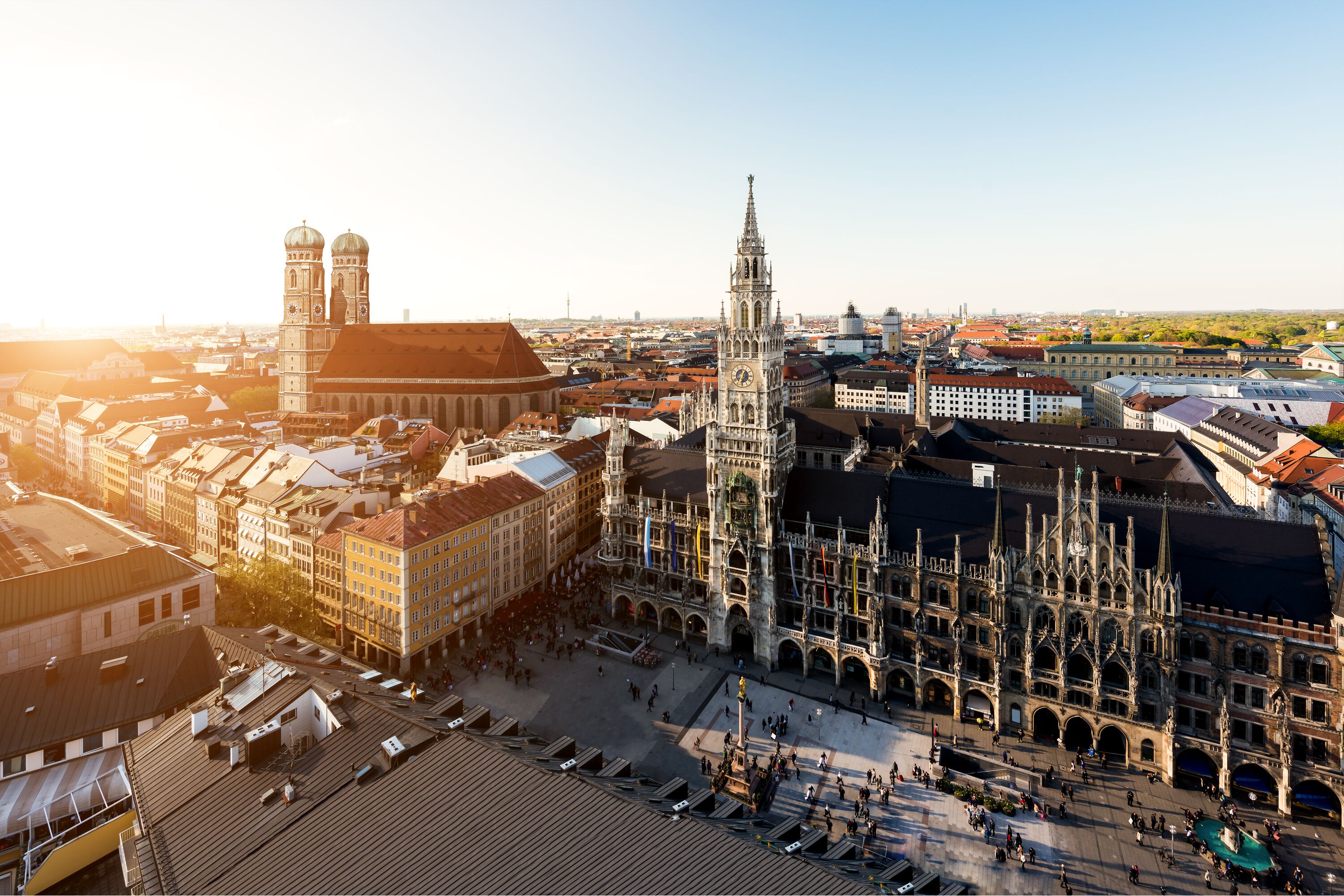 Aerial view on Munich old town hall in Munich, Germany