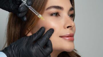Vrouw doet botox in haar gezicht.