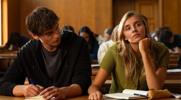 Jongen en meisje naast elkaar in college.