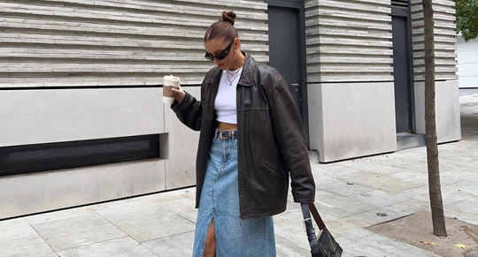 denim maxi shirt spijkerrok lang split stradivarius