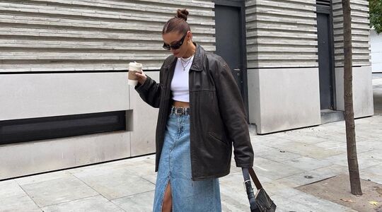 denim maxi shirt spijkerrok lang split stradivarius