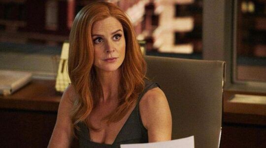 Donna Paulsen in Duits aan een bureau in een kantoor.