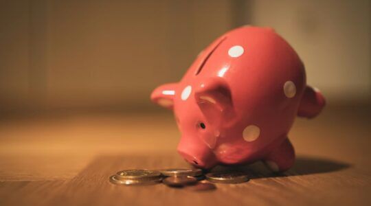 Spaarvarken kijkt naar geld.