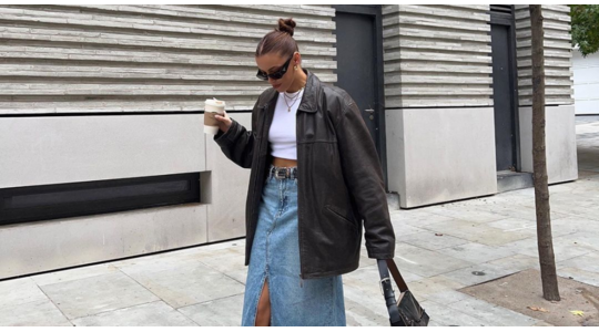 denim maxi shirt spijkerrok lang split stradivarius